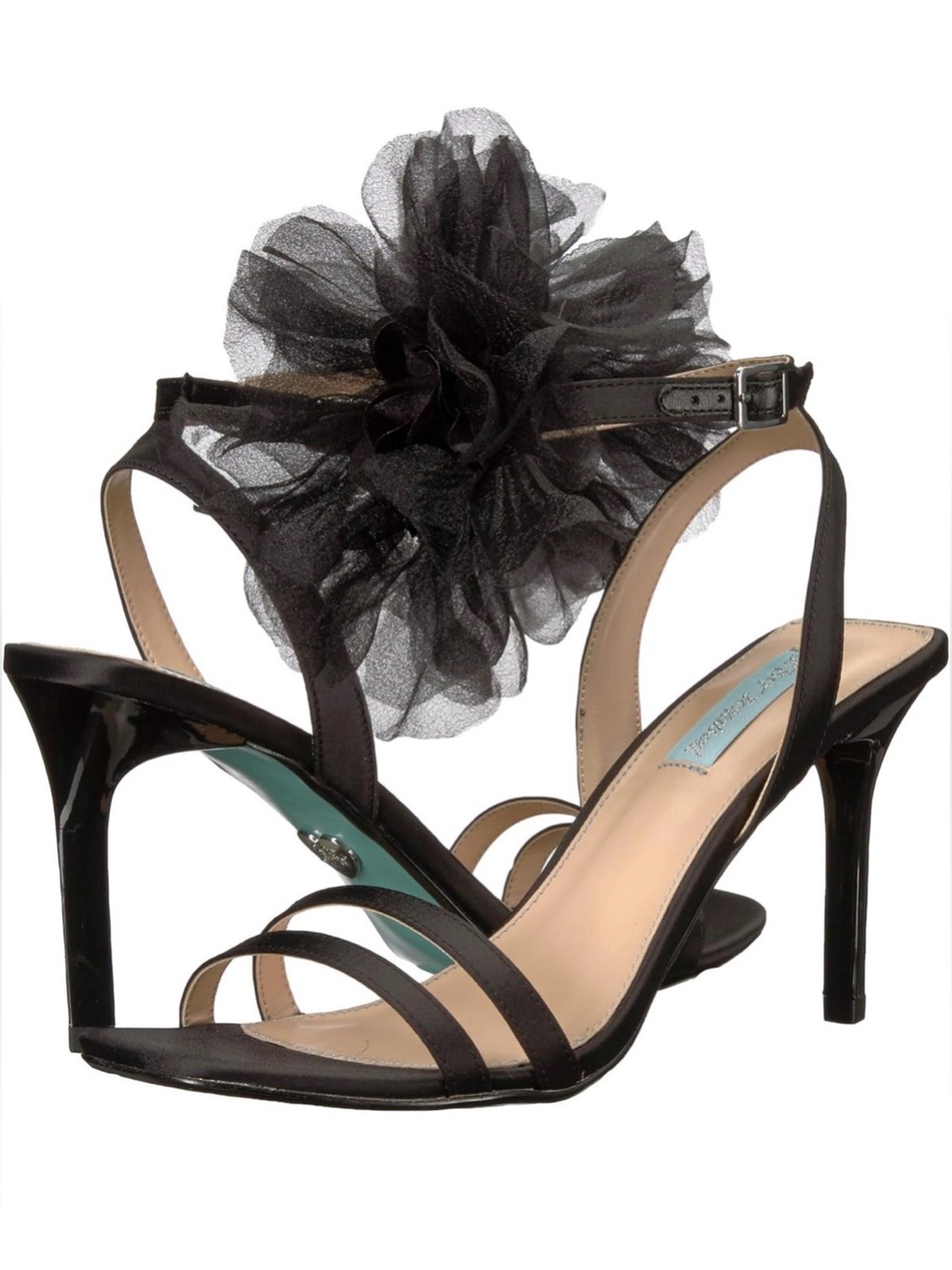 BLUE by BETSEY JOHNSON Black Floral Tulle Strappy Heels Sz 10 - Picture 4 of 10